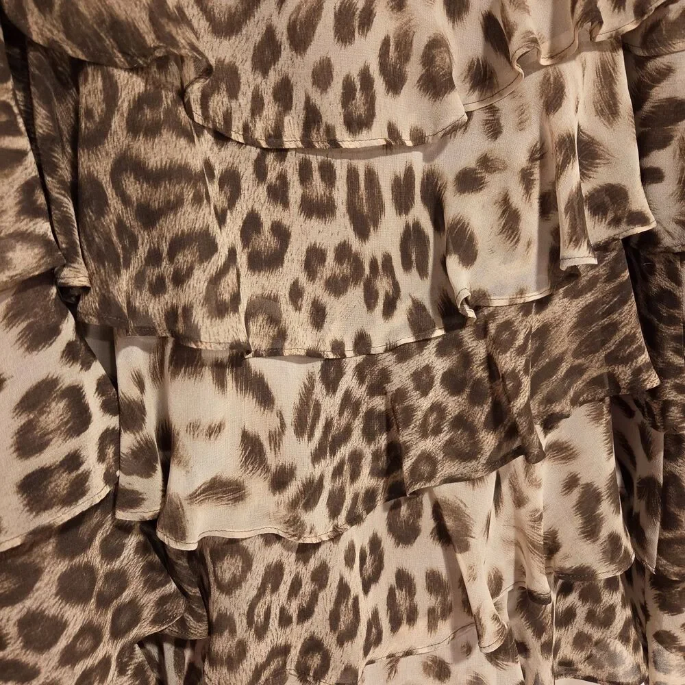 Talbots CHIFFON LEOPARD CHEETAH TIER RUFFLE SKIRT 14P Womens Y2K Preppy 00s